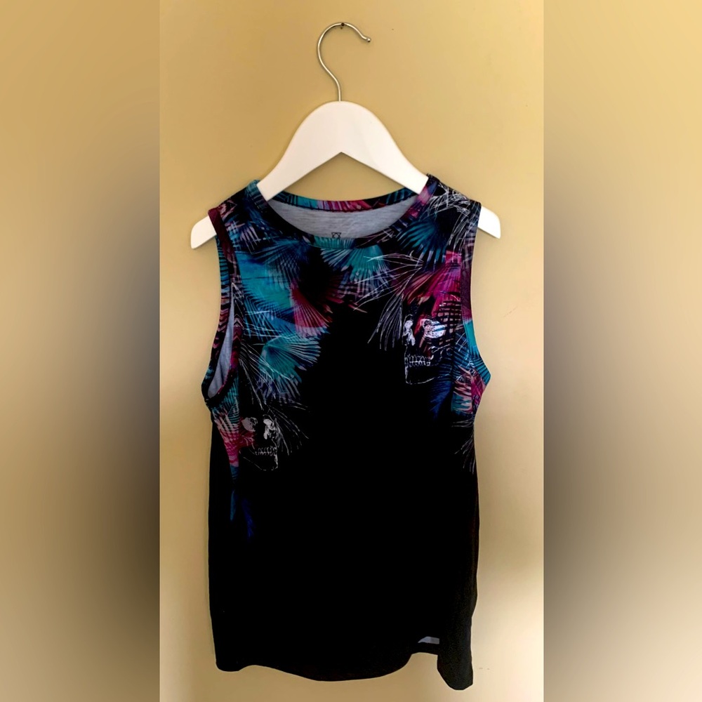 River Island Boys Black Floral Skull Print Tank Top
